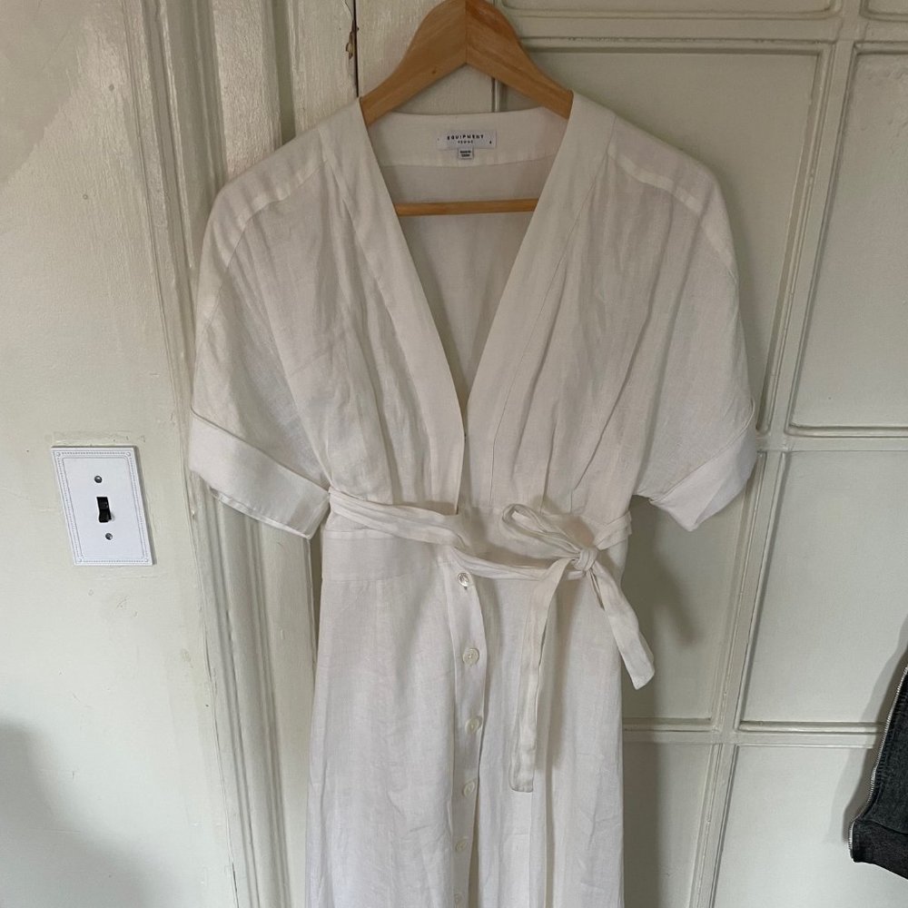 Belted linen Equipment midi-length shirt dress